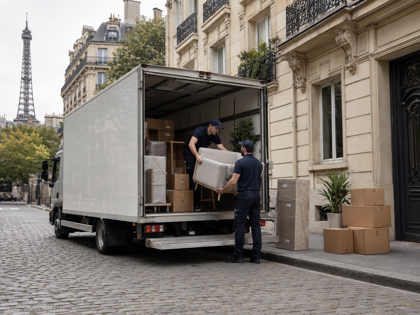 Professional moving truck in a Paris street